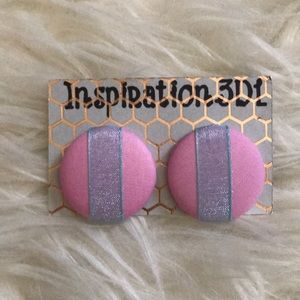 Pink Sheer Stripe Handmade Button Earrings